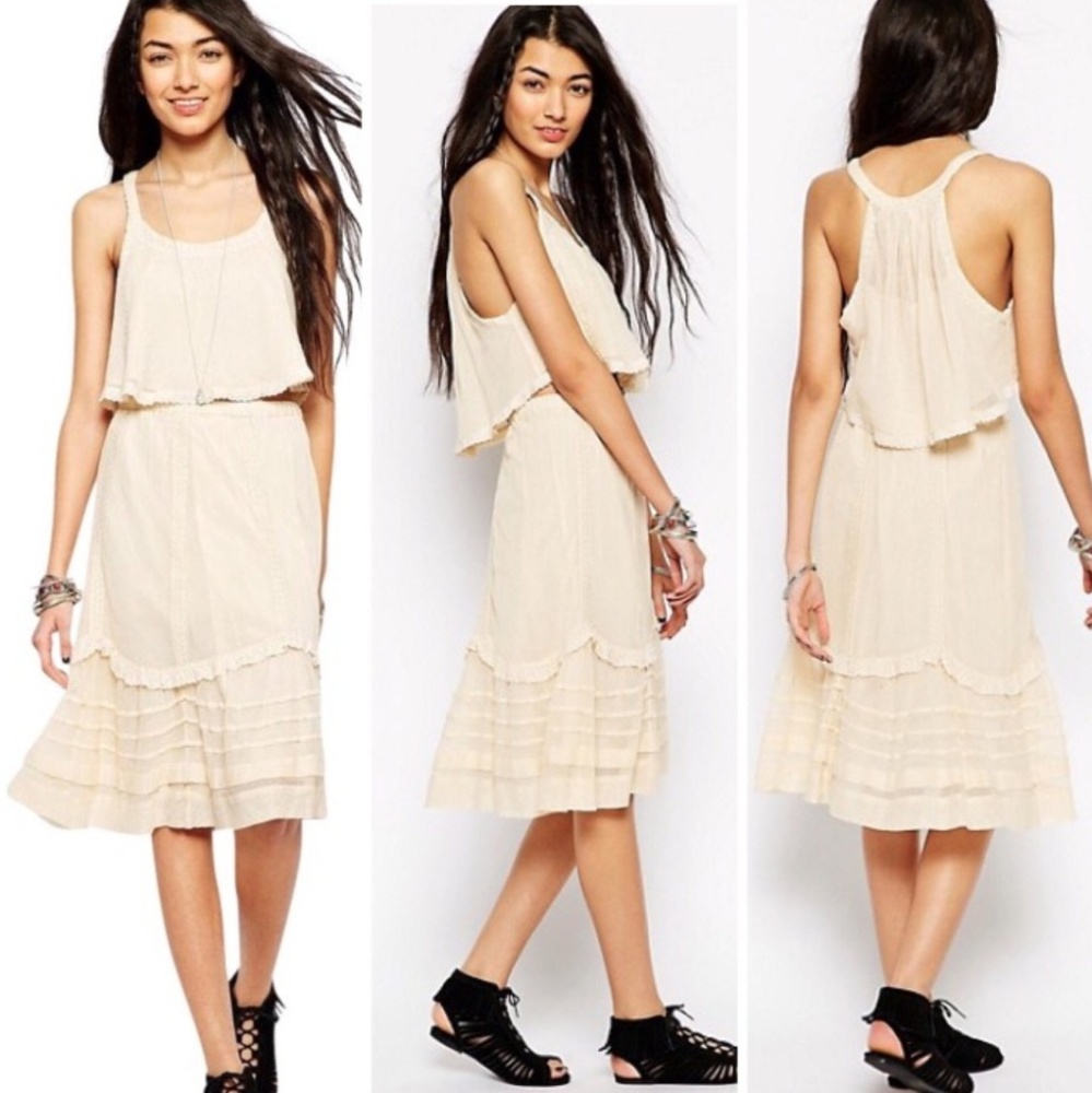FREE PEOPLE ‘Calida’ boho beige crop top and skirt